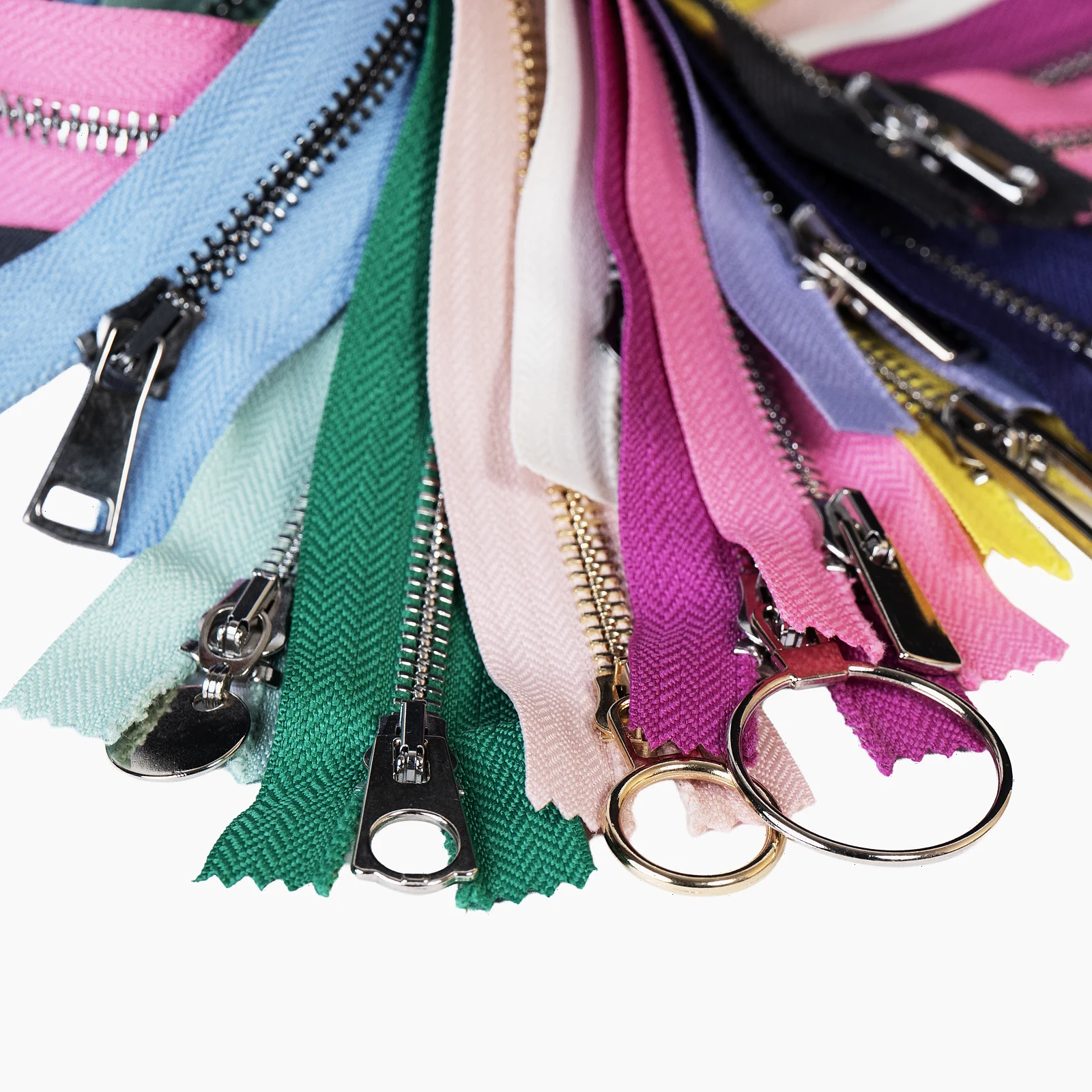 A range of colourful zippers with coordinated sliders